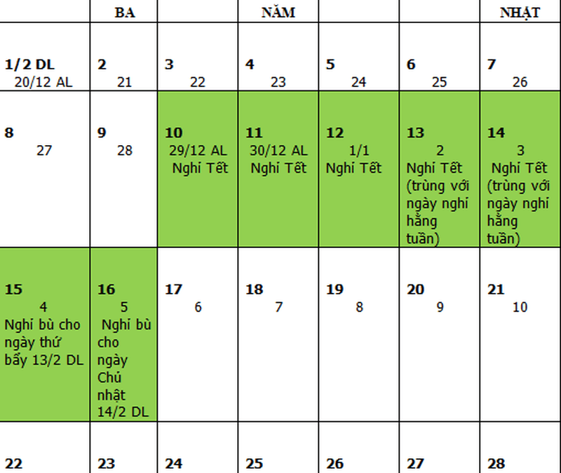 Lịch nghỉ Tết 2021 chính thức